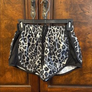 PINK Victoria's Secret Black and Gray Leopard Print Athletic Shorts